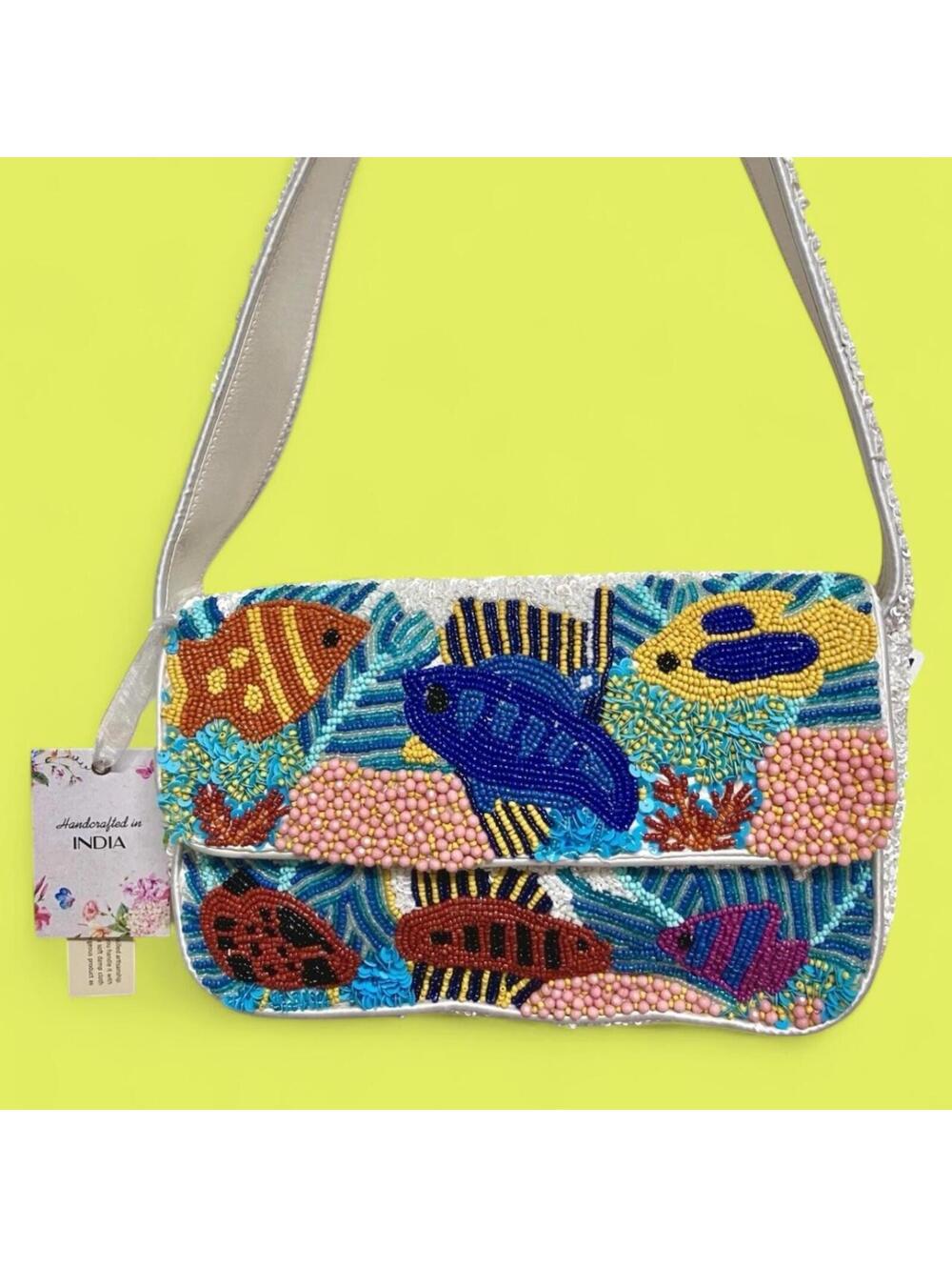TikTok Viral Hand Beaded Bag with Fish Aquatic Coral Reef
